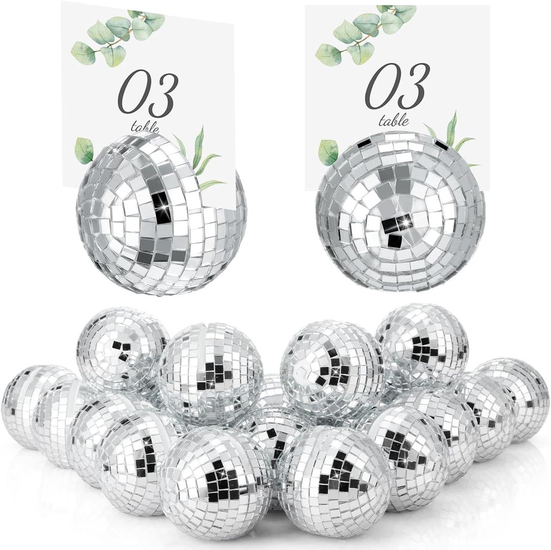 Engrowtic 12 Pcs Disco Ball Place Card Holders Silver Table Number Holder for Photo Name Card Stands Disco Centerpiece Decor for Wedding Party Birthday Table Number, 2 Inch