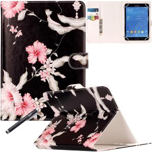 Universal 7.0" case, Newshine Flower Marble Pattern Synthetic Leather Folding Folio Stand Case with Card Slots&Money Pocket for All 7 inch Tablet Including Samsung Lenovo Kindle - Red Flower
