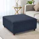 HFCNMY Stretch Square Ottoman Cover - Knitted Jacquard Ottoman Slipcover - Washable - Blue Large (35"D x 31"W x 14"H)