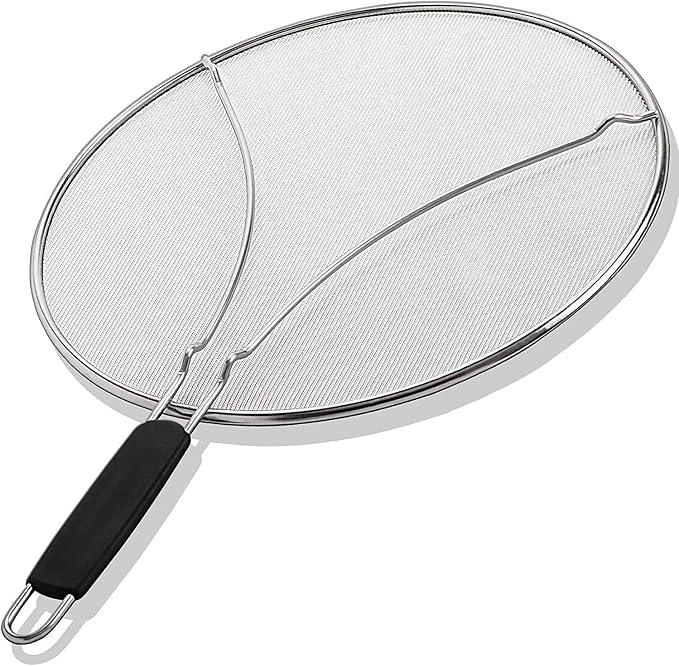 Splatter Screen for Frying Pan - 15 Inch Stainless Steel Grease Splatter Guard - Cover Oil Splash when Sizzling Bacon, Cooking Fried Chicken or Popcorn