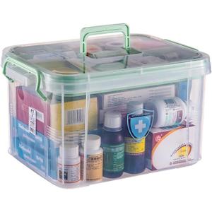 Clear Medicine Organizer Storage Box with Tray and Handle, First Aid Box Plastic Portable Thickened Medicine Container Chest Medical Case Medicine Caddy with Lids Handles