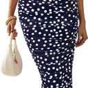 PRETTYGARDEN Women's Summer Maxi Floral Dresses Ruched Bodycon Sleeveless Mesh Formal Wedding Guest Cocktail Split Long Dress (Dot Navy White, M)