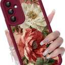 for Samsung Galaxy A54 5G Case, Creative Flower Pattern Design Girls Women Liquid Silicone Cover, Thicker Frame Shockproof and Scratch-Resistant Soft Case for Samsung A54 - Floral Crimson