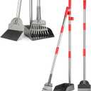 Pooper Scooper, Long Handle Dog Pooper Scooper, Heavy Duty Stainless Steel Rake with Tray & Spade Set for Pet Waste Removal, for Grass, Dirt or Gravel (Red)