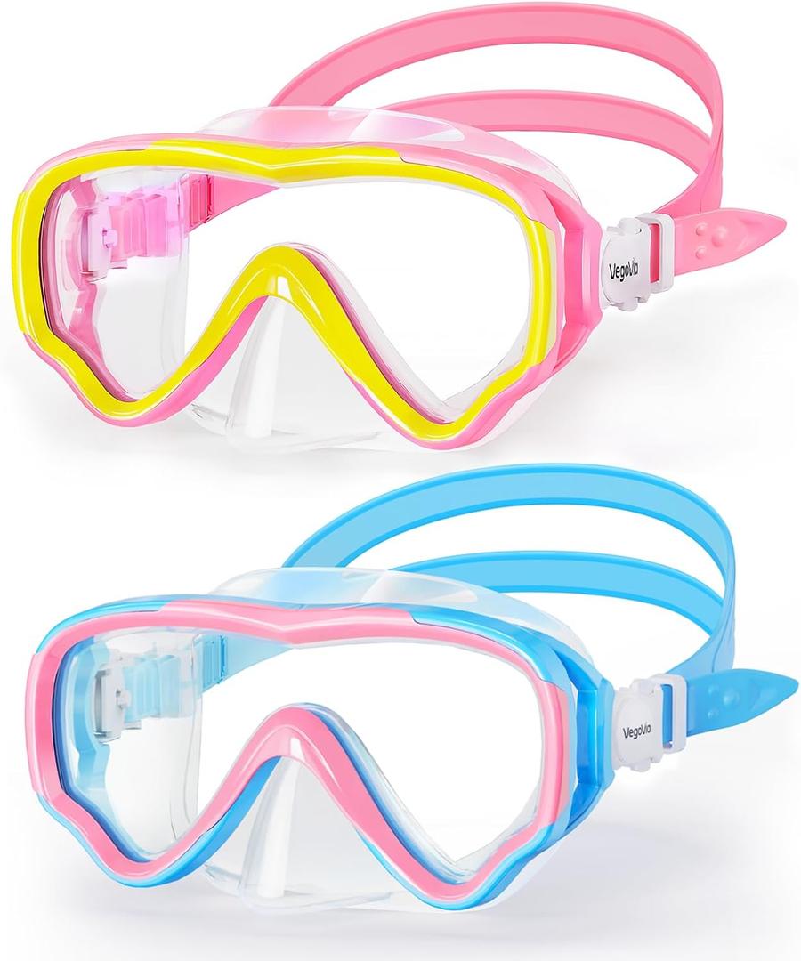 VegoVia Kids Swim Goggles with Nose Cover, Anti Fog Wide View Clear Swim Mask for Kids Youth 3-15, Anti-Shattered No-leak (F-Blue & Pink (2 pack))