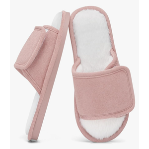 SHIBEVER Women's Slippers Fuzzy Open Toe Slip On Indoor House Shoes Comfy Bedroom Women Slippers Size 8.5-9.5