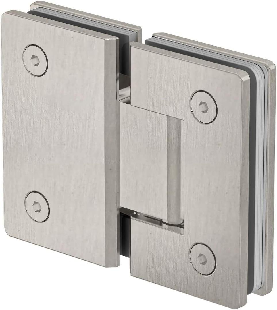 180 Degree Glass Shower Door Hinges, Heavy Duty Brushed Nickel Glass Door Hinge for Bathroom, 1 PCS 304 Stainless Steel Shower Door Hinges for 1/4" to 1/2" Frameless Shower Door