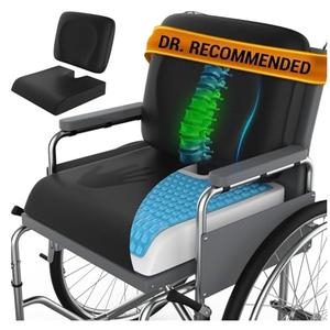Wheelchair Cushion for Pressure Relief - (2-PIECE Set) 18”x16” Anti-Slip Wheelchair Seat Cushions for Adults, Seniors with Lumbar Pillow and Removable Strap, Gel Cushion for Wheelchair