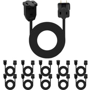 Kanayu 10 Pack 12ft Black Indoor Extension Cord 2 Prong Electric Cord Extender, Wire Plug in and End, Ac 120 Volts, for Outdoor Christmas Connect or Extend String Lights
