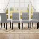 ModernLuxe Assembly Required 4 Piece Modern Tufted Dining Chair Rustic Linen Upholstered with Black Rubber Wood Legs Upholstered Accent Chair for Kitchen Dining Room Bedroom Gray