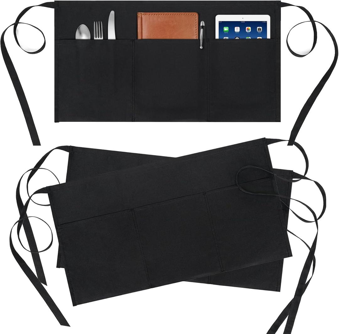 BOHARERS 3 Pack Server Aprons With 3 Pockets, Oil & Waterproof Waitress Waiter Short Half Waist Apron