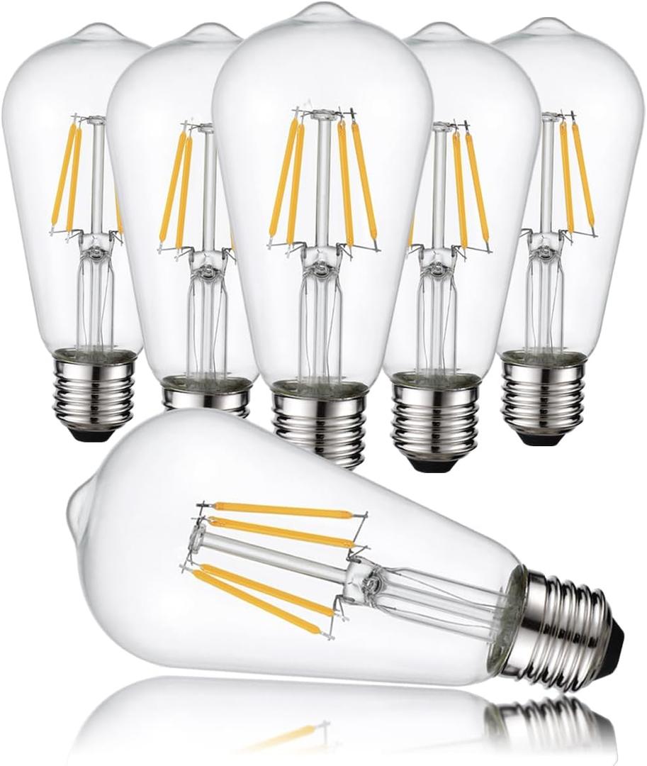 HESSION Vintage LED Edison Bulb,6 Pack 4W Equivalent 40W Medium E26 400LM Warm White 2700K Led Bulbs, Dimmable Light Bulbs, ST58 Antique LED Filament Bulbs, Clear Glass Style for Home