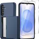 for Samsung Galaxy S25 Plus/S25+ Wallet Case with Card Holder, 2X Screen Protector Dual Layer Heavy Duty Protective Hidden Card Slot Slim Case for Galaxy S25 Plus 6.7" 2025 (Blue)