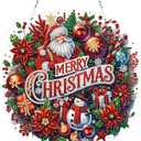 VODAPYC Christmas Santa Diamond Art Hanging Kit for Adults, DIY Double Sided Special Shaped Diamonds Art Window Pendant Ornament for Home Decor(Santa Wreath-2)