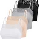 Bencailor 4 Pcs Womens Lace Cami Bralettes Spaghetti Strap Crop Tops Bandeau (X-Large, Black, Gray, Beige, White)