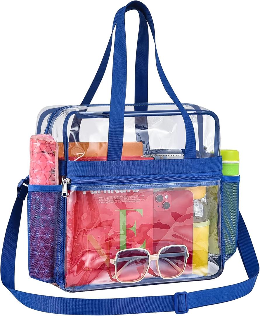 Paxiland Clear Bag for Stadium Events 12x6x12, Clear Tote Bag with Reinforced Strap, Transparent Bag for Sports Concert (Blue)