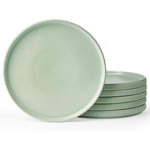 Famiware Star Dinner Plates for 6, 10 inches Plate Set, Scratch Resistant, Stoneware Dinnerware, Kitchen Modern Rustic Serving Dishes, Matte Green