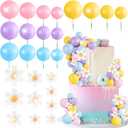 Blue Dog Cake Toppers 63 Pcs Pastel Ball Cake Decorations Daisy Rainbow Cake Topper Hippie Themed Cake Topper for Bohemian Groovy Hippie Wedding Party Supplies