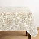 Elrene Home Fashions Savannah Boho Paisley Water- and Stain-Resistant Vinyl Tablecloth with Flannel Backing, 60 Inches X 84 Inches, Rectangle, Taupe