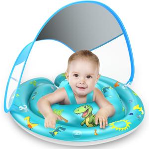 LAYCOL Baby Pool Float with UPF50+ Sun Protection Canopy & Toy Play Console, Inflatable Pool Float for Pool, Baby Swimming Float with Adjustable Safety Seat, Toddler Float for 6-36 Months Boys Girls (Green)