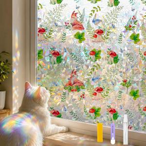 Countewol Privacy Window Films Stain Glass Cling No Glue Anti-UV Window Sticker for Bathroom Bedroom Living Room(Forest Rainbow 70.86" L*30.7" W)