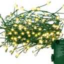 Battery Operated Christmas Cluster Lights, 20FT 200 Micro LED Fairy Lights with 8 Modes and Auto Timer, Green Copper Wire for Indoor Outdoor Christmas Tree Wreath Garland Garden Party,Warm White