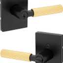 Kwikset Mirada Reeded Entry Door Handle with Lock and Key, Secure Keyed Reversible Lever Exterior, Door Lock for Front Door, Matte Black Satin Brass, Pick Resistant SmartKey Security and Microban (Rectangle)