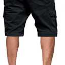 JMIERR Mens Casual Cotton Twill Cargo Shorts Drawstring Classic Chino Stretch Short with 6 Pockets (Black, L)