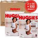 Huggies Size 5 Diapers, Skin Essentials Baby Diapers, Size 5 (27+ lbs), 132 Count (2 Packs of 66)