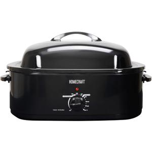 HomeCraft Electric Roaster Oven, 18-Quart Capacity for Turkey, Chicken, Meat, Vegetables, Full-Range Temperature Control, Lift-Out Rack, and Removable Enamel Pot Included, Black
