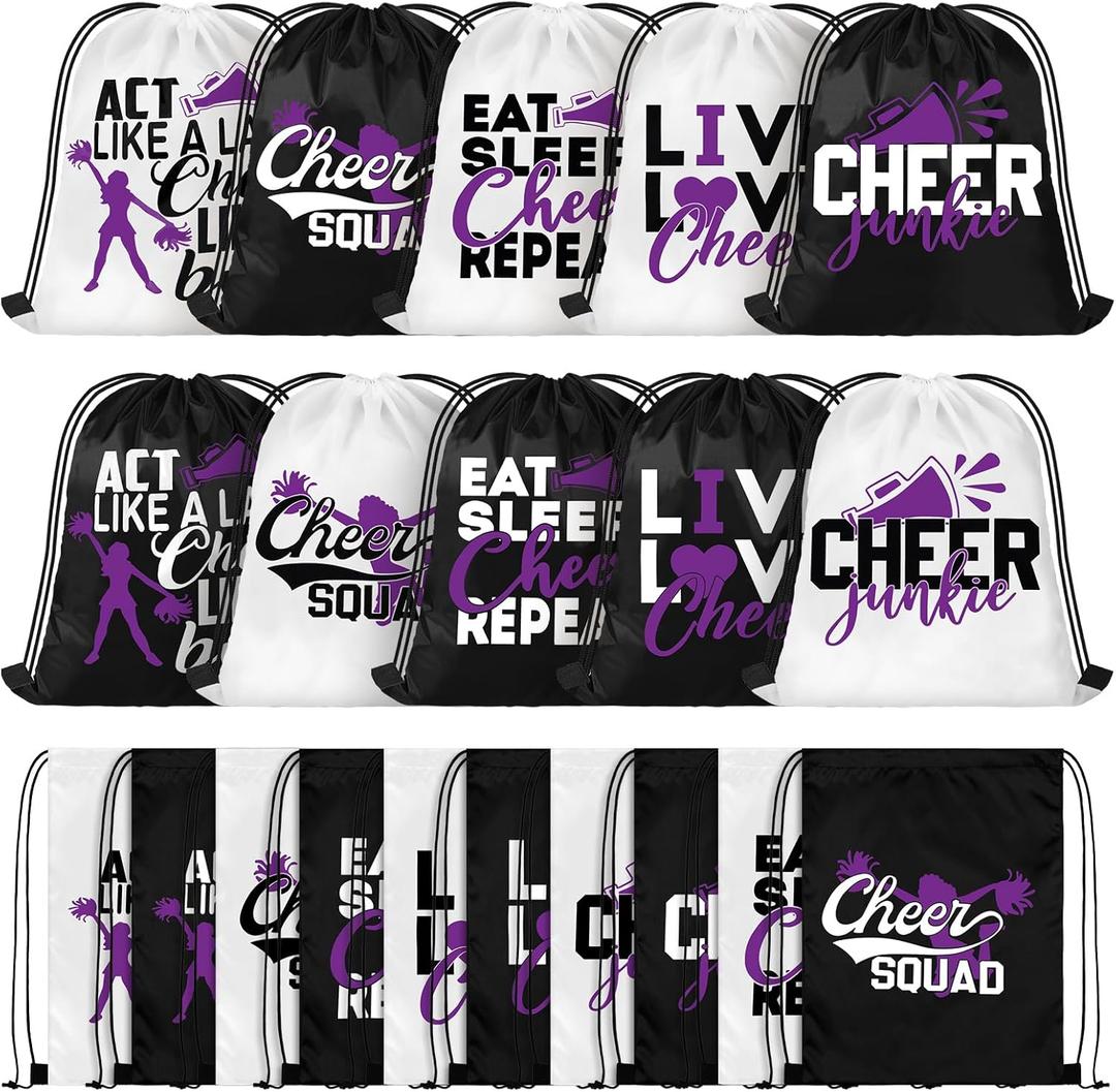 Pinkunn 20 Pcs Cheer Drawstring Backpack Cheerleading Drawstring Gym Bag Cheerleader Gifts Cheer Accessories for Cheerleaders (Purple)