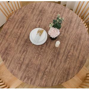 LIBERECOO Round Vinyl Fitted Tablecloth with Flannel Backing Elastic Edge Table Cover Waterproof Stain-Resistant Wipeable Tablcloths Fits 45-56" Round Tables