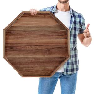Teenyyou 24 Inches Extra Large Octagonal Ottoman Tray with Handles Acacia Wood Boards Wooden Serving Tray Fruit Platter Decorative Trays for Living Room, Tea Coffee Table, Breakfast in Bed Kitchen