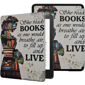Case for 6" All-New Kindle (11th Generation-2022/2024 Release), Book Lovers Reading Premium PU Leather Folio Cover Backshell with Auto Wake/Sleep