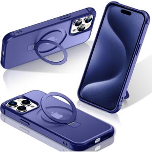STERKER Magnetic Stand Ring Compatible with iPhone 15 Pro Case [Military Grade Drop Protection][Compatible with Mag-Safe] Kickstand Slim Matte Case for iPhone 15 Pro Phone 6.3", Blue