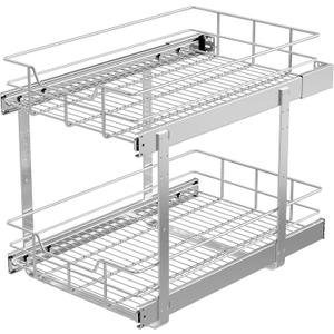 2 Tier Pull Out Cabinet Organizer 14" W X 22" D, Slide Out Drawers For Kitchen Cabinets, Pull Out Drawers For Cabinets Capacity Heavy Duty Caddy, Cabinet Pullout Shelves Chrome-Plated,Bathroom Pantry