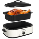 Sunvivi Electric Roaster Oven with Self-Basting Lid, 14-Quart Turkey Roaster Oven with Removable Pan and Rack, Stainless Steel, White