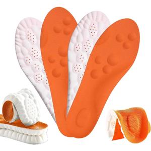 2 Pairs Insoles for Men Women - Soft Elastic Breathable Shoe Insoles - 4D Memory Foam Shoe Inserts (Orange, Women 4-9)