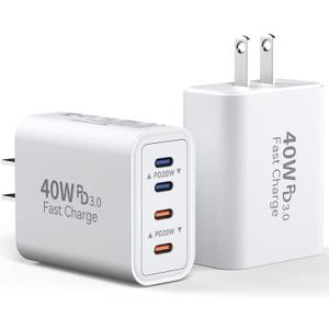 USB C Charger Block, 40W 4 Ports Type C Charger Fast Phone Charging Cubes USBC Plugs for Wall Outlet Brick Power Adapter Box for iPhone 16/15/14/13/12/11 Pro Max, iPad, Galaxy, Pixel, 2Pack