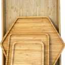 PAFREWOG Bamboo Serving Trays Cutting Boards 16.5"x11.8"（42x30cm with Handle, Set Includes 0.63"(1.6cm) Thick Plates 1xHexagon 12.5"(32cm)+1xHexagon 9.8"(25cm)+1xSquare 5.9"(15cm) for Family Dinner