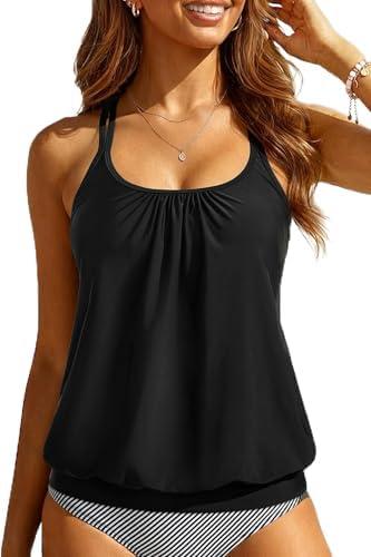 Yonique Modest Tankini Tops for Women - Loose Fit Swim Tops No Bottom 18W, Black