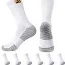 MUQU Mens White Crew Socks - Cushioned Sports Athletic Socks For Walking Hiking Running 6 Pairs (White, M)