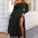 ZESICA Women's Boho Off Shoulder Wedding Guest Dress 2026 Spring Summer Side Split Flowy A Line Long Maxi Dresses (Black, L)