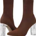 Shoe'N Tale Women's Knit Sock Ankle Boots Pointed Toe Clear Mid Heel Slip-on Stretch Booties Shoes (9)