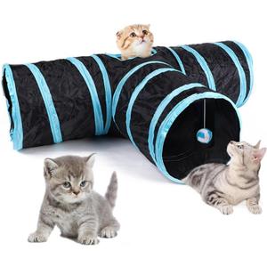 Foldable Cat Tunnels With Toy Ball - Indoor Play Tube for Large Cats, Kittens, and Rabbits (3 Way)