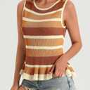 Cicy Bell Womens Striped Sweater Vest Summer Casual Sleeveless Ruffle Knit Tank Tops Crew Neck Lightweight Shirts (Brown, S)