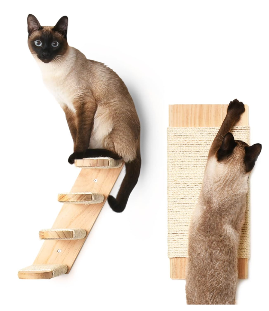 Chasing Tails Cat Wall Shelves - Four Step Cat Shelf with Scratch Board, Cat Shelves and Perches for Wall, Sturdy Cat Wall Furniture for Indoor Cats, Cat Climbing Shelves, Cat Steps Wall Mounted