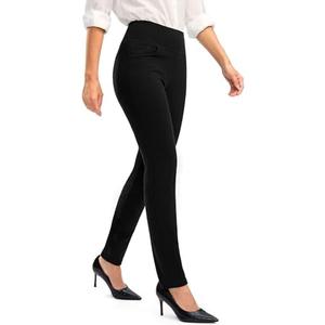 Rammus Womens Dress Pants Tummy Control Stretchy Work Pants for Women Skinny Pull On High Waisted Slacks Business Casual black/ 29 XL