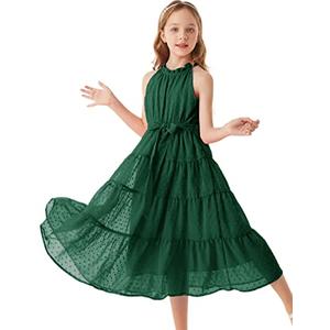 GRACE KARIN Girls Halter Neck Dress Sleeveless Casual A-line Flowy Summer Maxi Dress for 10 Years, Green