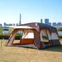 KTT Extra Large Tent 14 Person, Family Cabin Tents, 2 Rooms, 3 Doors and 3 Windows with Mesh, Straight Wall, Waterproof, Double Layer, Big Tent for Outdoor, Picnic, Camping, Family Gathering(Brown)